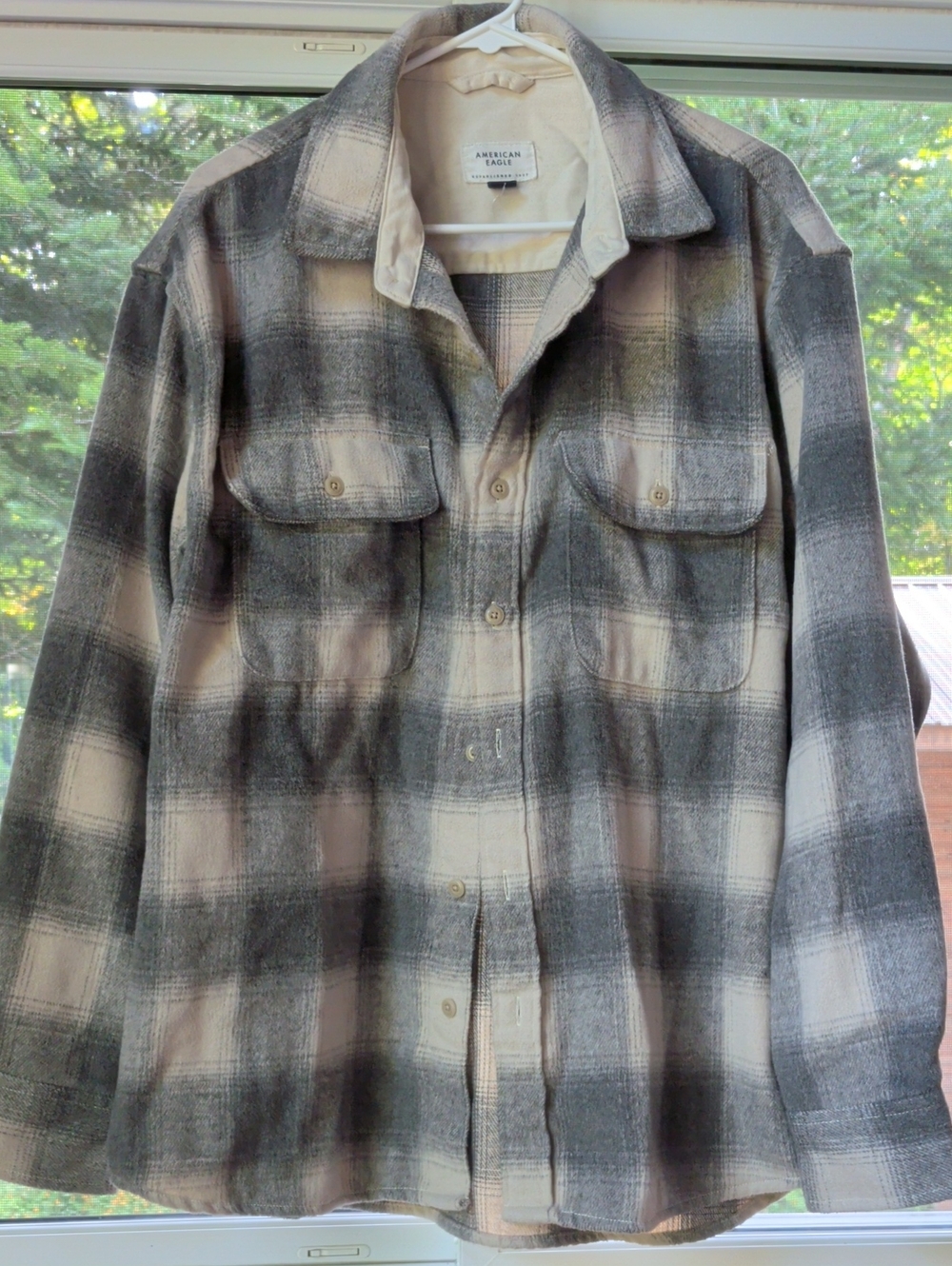 American Eagle Outfitters Men's Plaid Shirt Jacket - Gray & Cream